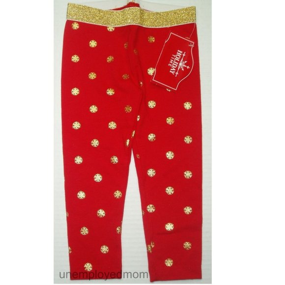 Christmas Leggings Little Girls Red Gold Long Pant Trousers Holiday Party 18M - Picture 1 of 4